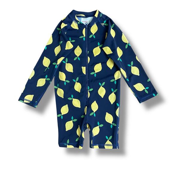 Hanna Andersson Lemon Print One-Piece Rashguard Swimsuit 3T Unisex UPF 50+ - Picture 1 of 10